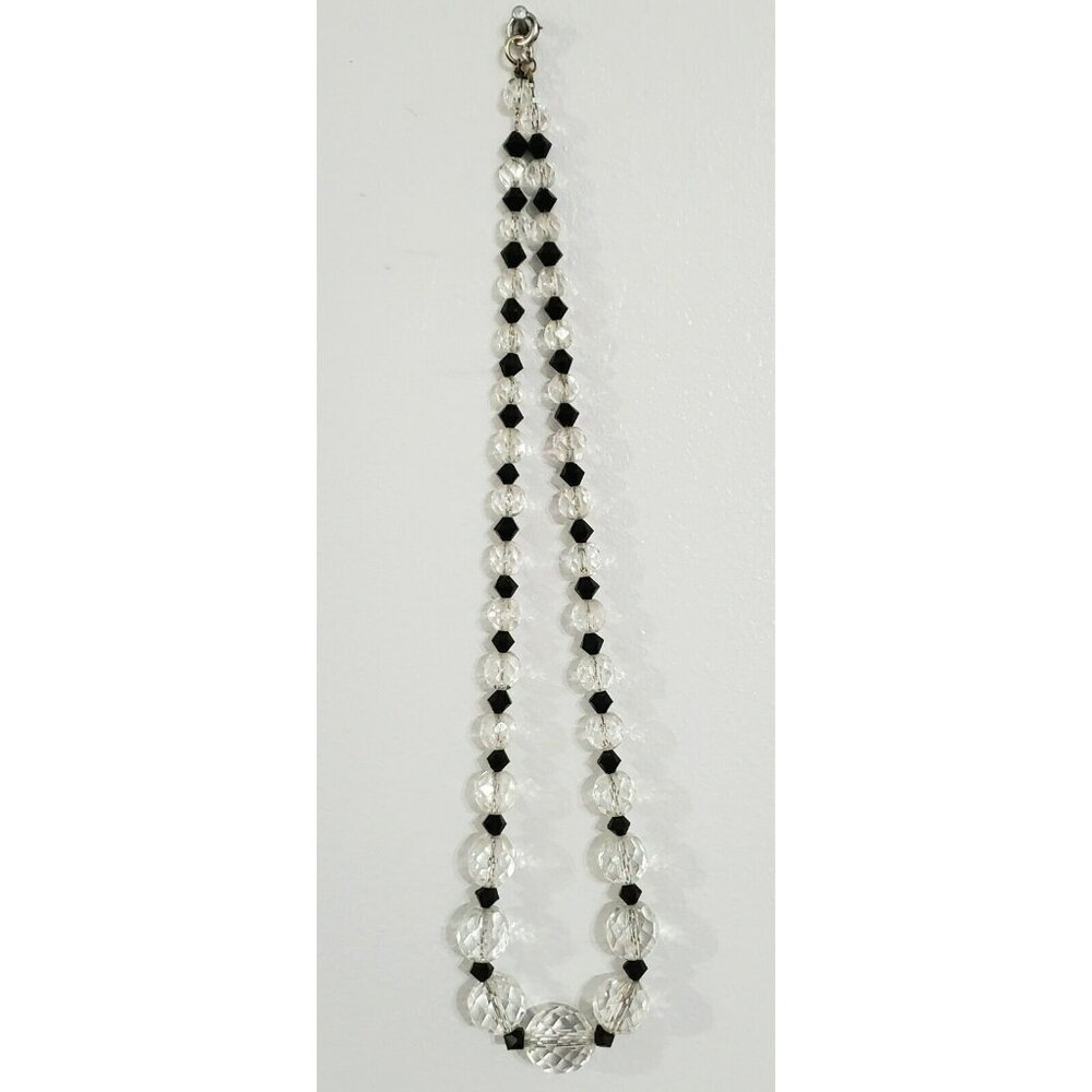 Vintage 17" Choker Necklace Clear Black Beads Faceted Sterling Graduated Spacers - Picture 13 of 16